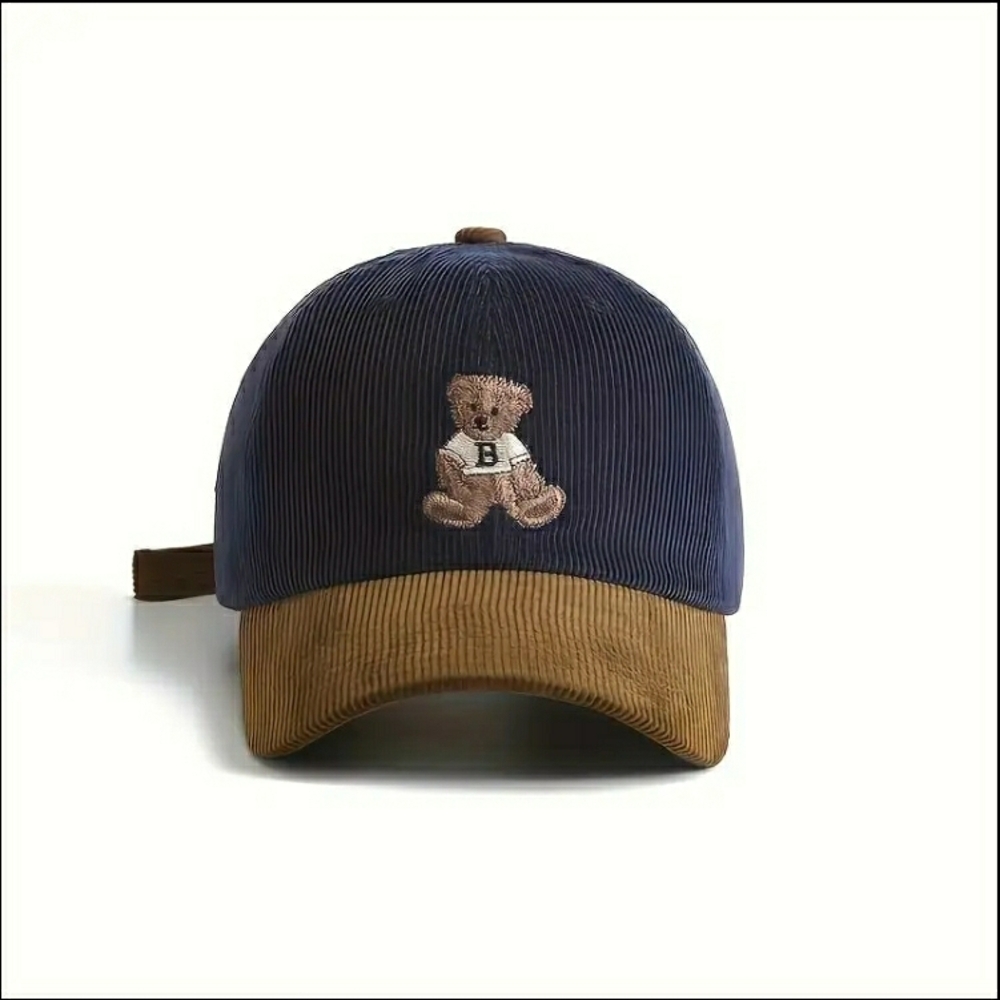 NEW! Navy & Tan Bear Embroidered Hat